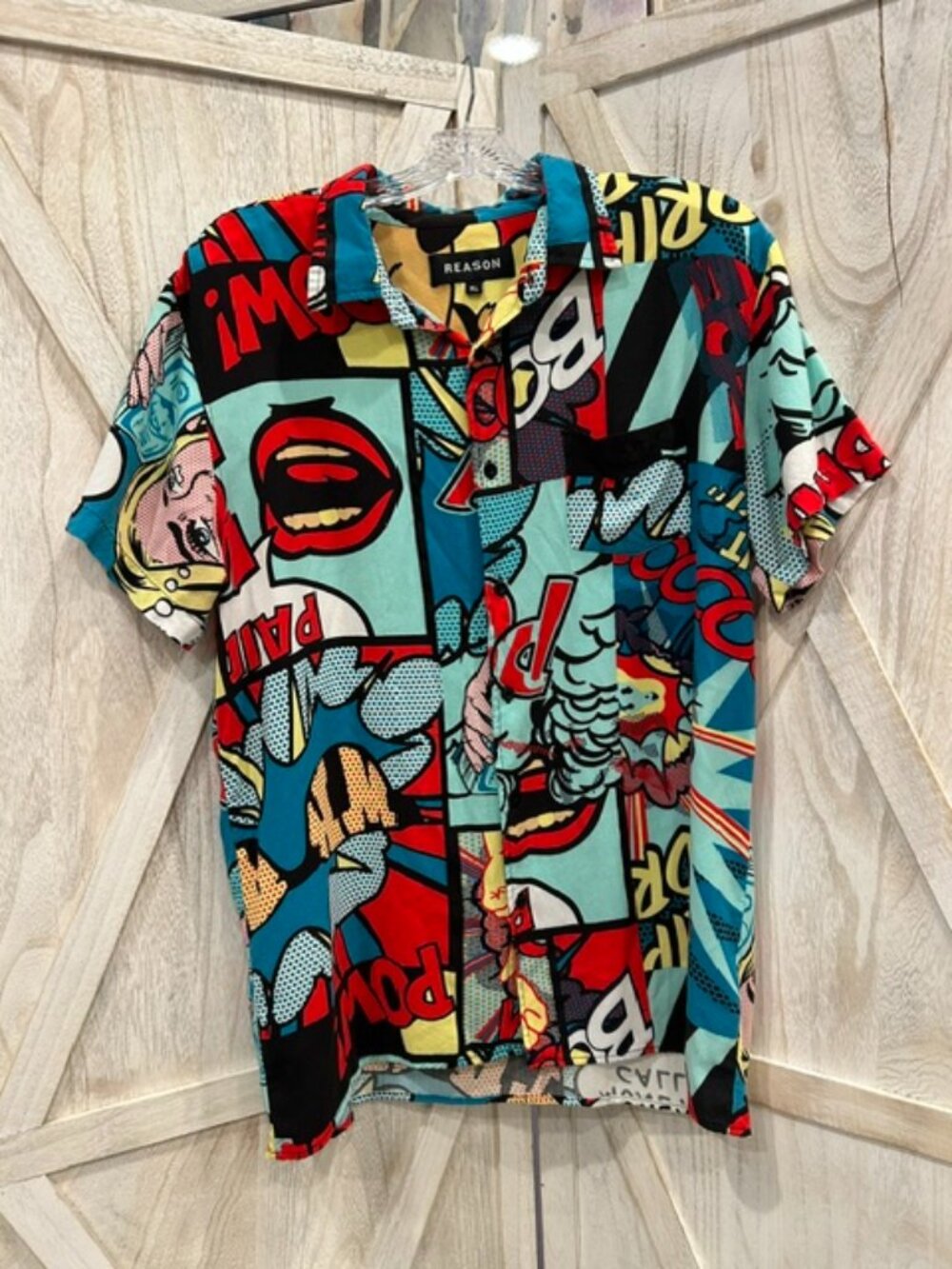 Reason NYC Comic Book Pop Art Button Up Shirt Men's XL Graphic Streetwear